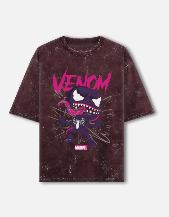 Unisex acid washed oversized tee by LYVIT ORIGINALS, front view showing relaxed fit and distressed fabric texture.