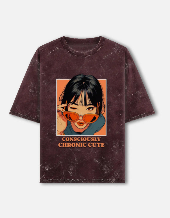 Unisex acid washed oversized tee by LYVIT ORIGINALS, front view showing distressed fabric and relaxed fit.