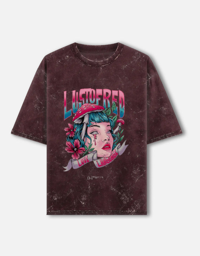 Unisex acid washed oversized tee by LYVIT ORIGINALS featuring a front view, soft fabric with a relaxed fit and distressed style.