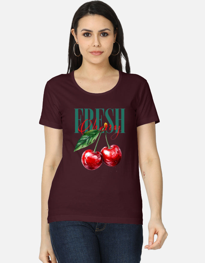 Front view of women's classic T-shirt by LYVIT ORIGINALS, soft cotton fabric with a round neckline and short sleeves.