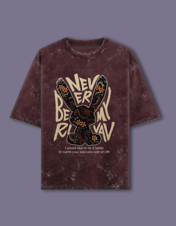 Front view of a unisex acid washed oversized tee by LYVIT ORIGINALS, showing the relaxed fit and faded, vintage-inspired fabric.