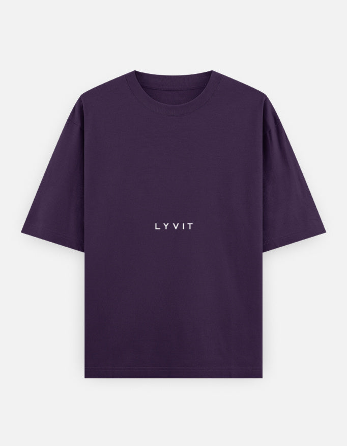 Front view of LYVIT ORIGINALS unisex oversized classic T-shirt in a relaxed fit, showcasing its simple crew neckline and smooth fabric.