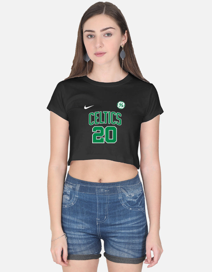 LYVIT ORIGINALS crop top showing a fitted front view in soft fabric with a scoop neckline and short sleeves.