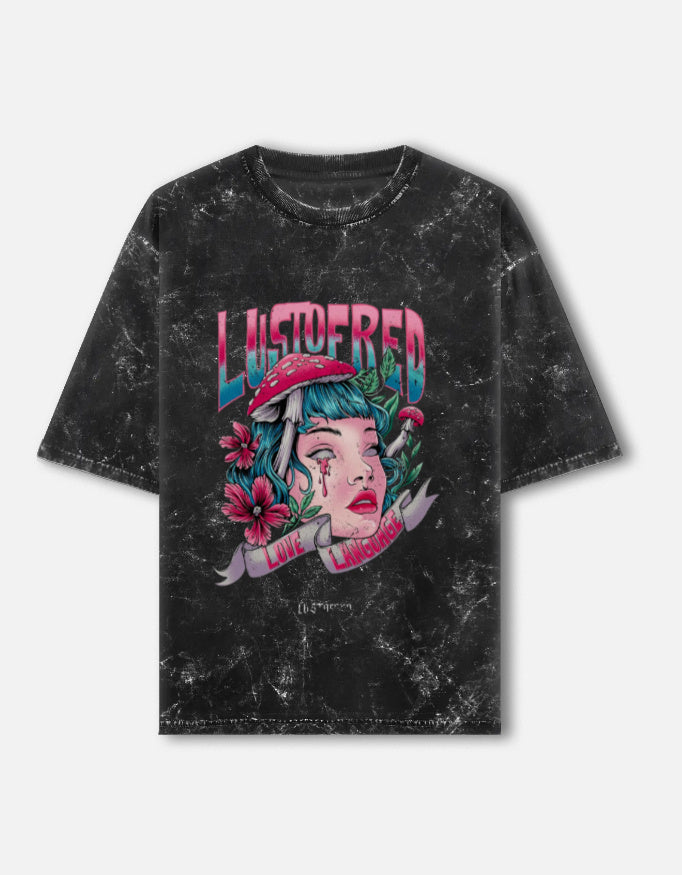 Unisex acid washed oversized LYVIT ORIGINALS T-shirt front view, casual fit with a relaxed, worn-in look.