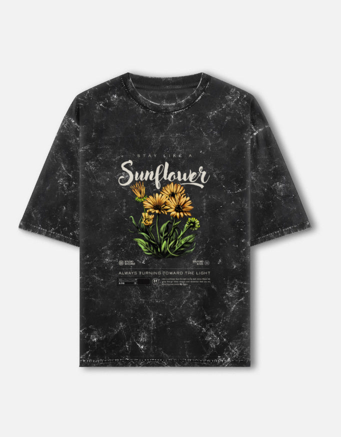 Unisex acid washed oversized T-shirt by LYVIT ORIGINALS showing the front view with a relaxed fit and faded washed design.