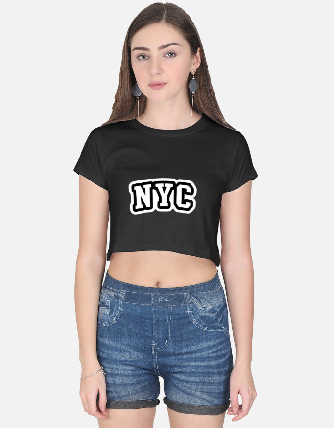 Black LYVIT ORIGINALS crop top with a fitted design, featuring a scoop neckline and short sleeves, front view.