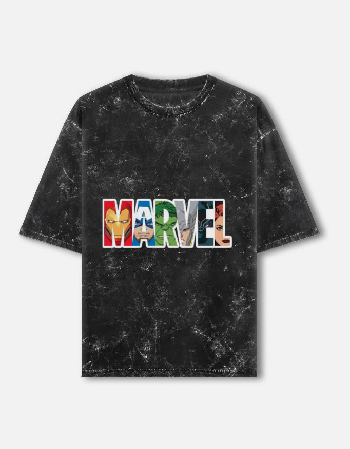 Unisex acid washed oversized T-shirt by LYVIT ORIGINALS, front view showing relaxed fit and faded, vintage-style fabric.