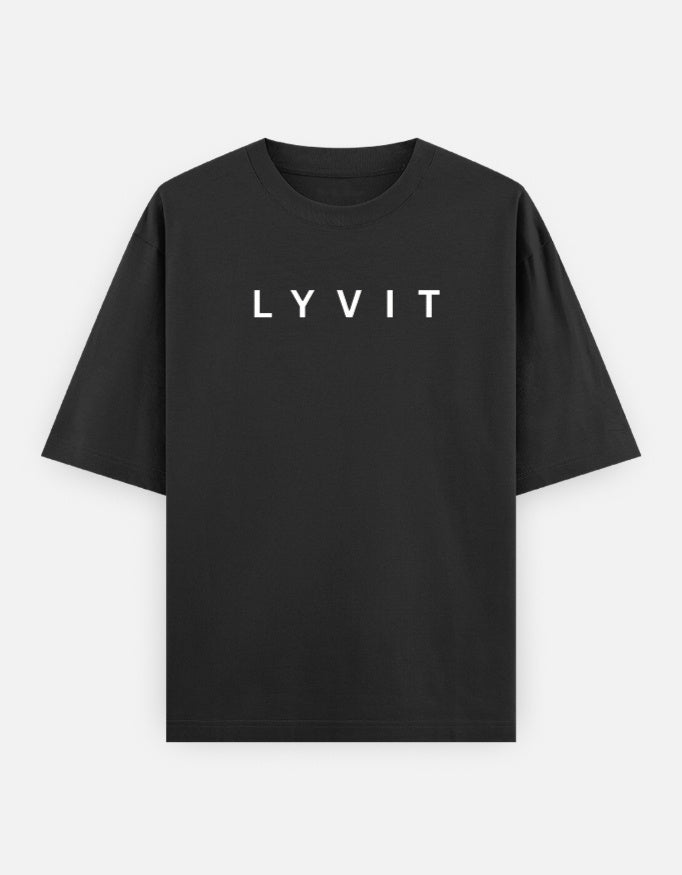 Front view of LYVIT ORIGINALS unisex oversized classic crew T-shirt in a casual, relaxed fit.