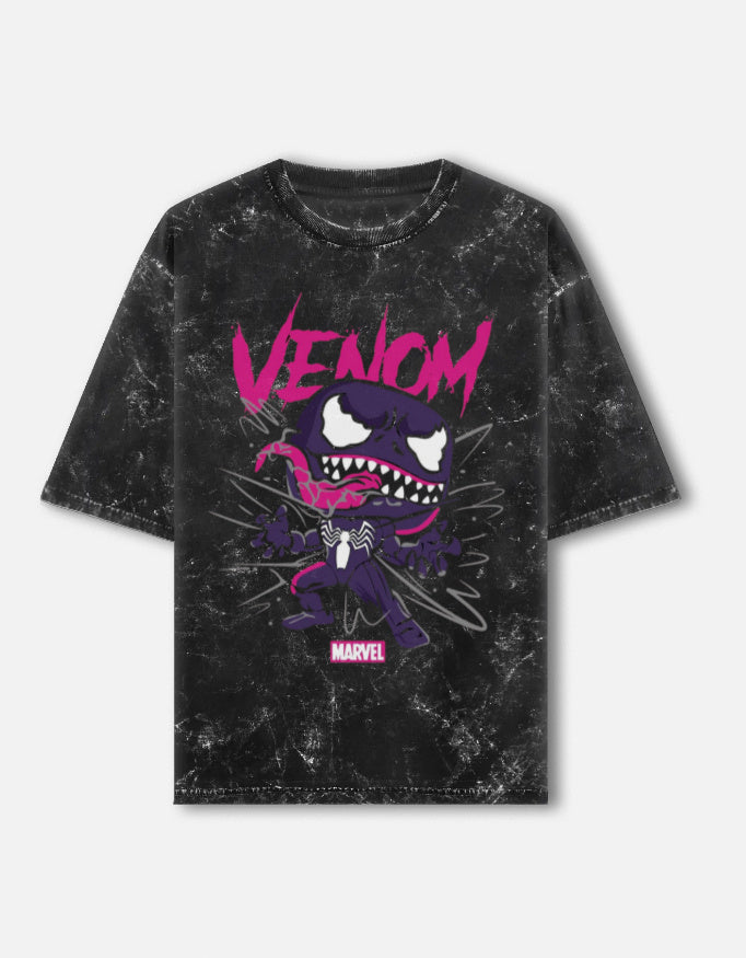 Front view of unisex acid washed oversized tee by LYVIT ORIGINALS, showcasing its relaxed fit and vintage-style design.