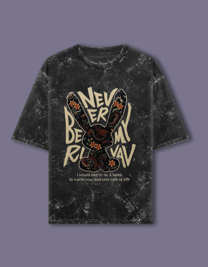 Unisex acid washed oversized T-shirt by LYVIT ORIGINALS, front view showing relaxed fit and faded, vintage-style fabric.