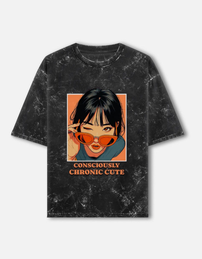 Unisex acid washed oversized tee by LYVIT ORIGINALS, front view showing relaxed fit and distressed textured fabric.