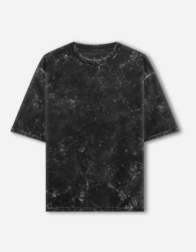 Unisex acid washed oversized tee by LYVIT ORIGINALS with front view, showcasing relaxed fit and distressed fabric style.