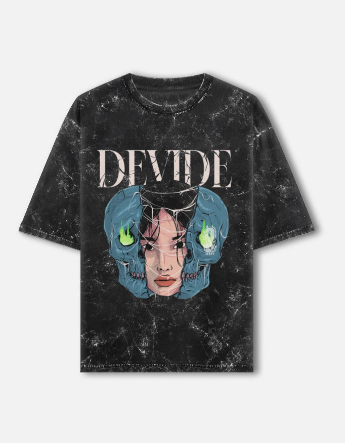 Acid washed oversized LYVIT ORIGINALS T-shirt with a relaxed fit and faded, vintage-style front design.