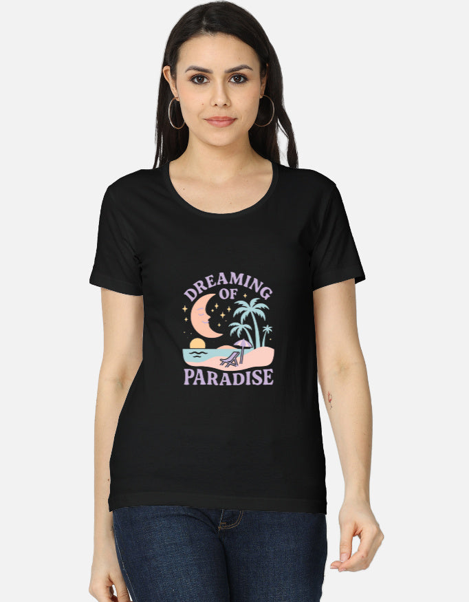 Front view of LYVIT ORIGINALS women's classic T-shirt in soft cotton, showcasing a simple crew neck and comfortable fit.