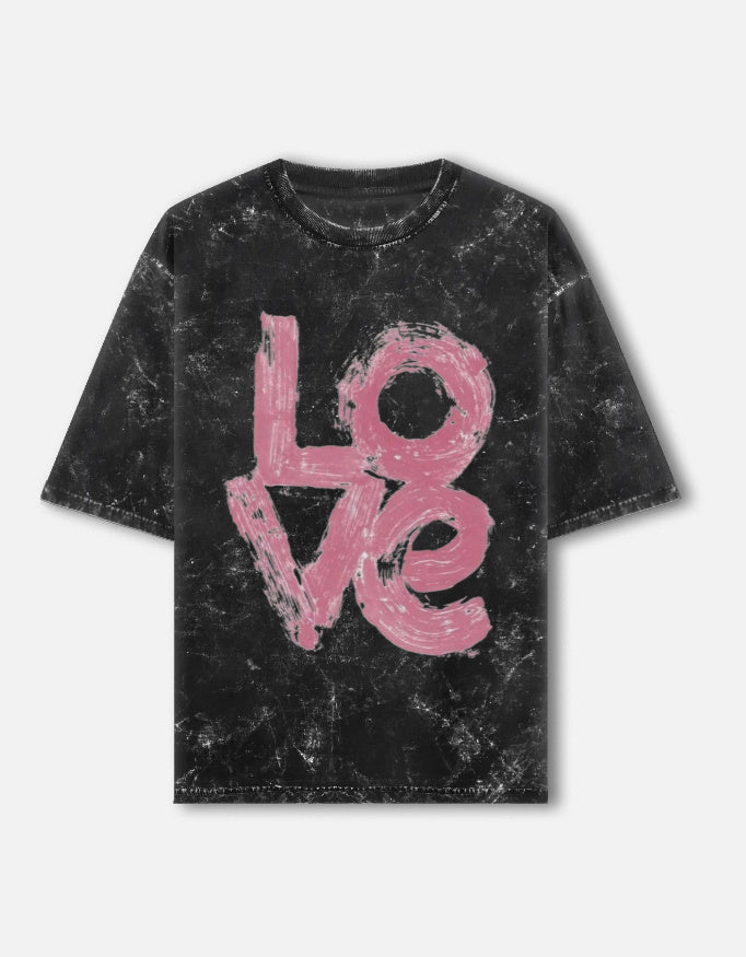 Unisex acid washed oversized tee from LYVIT ORIGINALS, front view showing distressed fabric and relaxed fit.