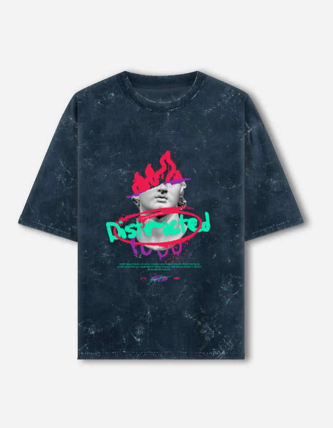 Unisex acid washed oversized tee by LYVIT ORIGINALS, front view showing relaxed fit and distressed fabric texture.