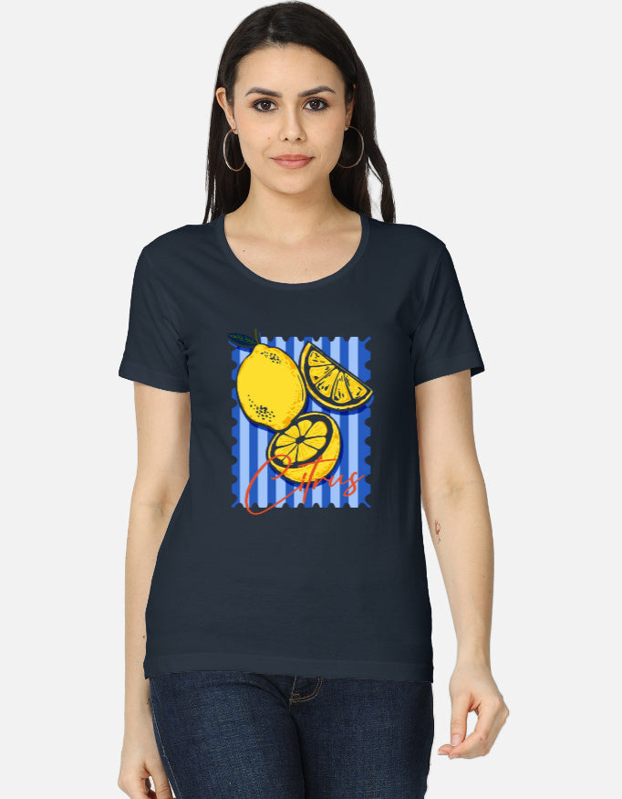 Women's classic LYVIT ORIGINALS T-shirt front view, soft fabric, simple crew neck, and short sleeves.