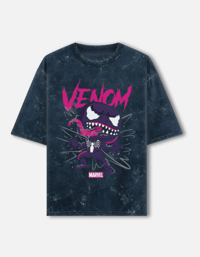 Unisex acid washed oversized T-shirt by LYVIT ORIGINALS, showing front view with relaxed fit and distressed fabric details.