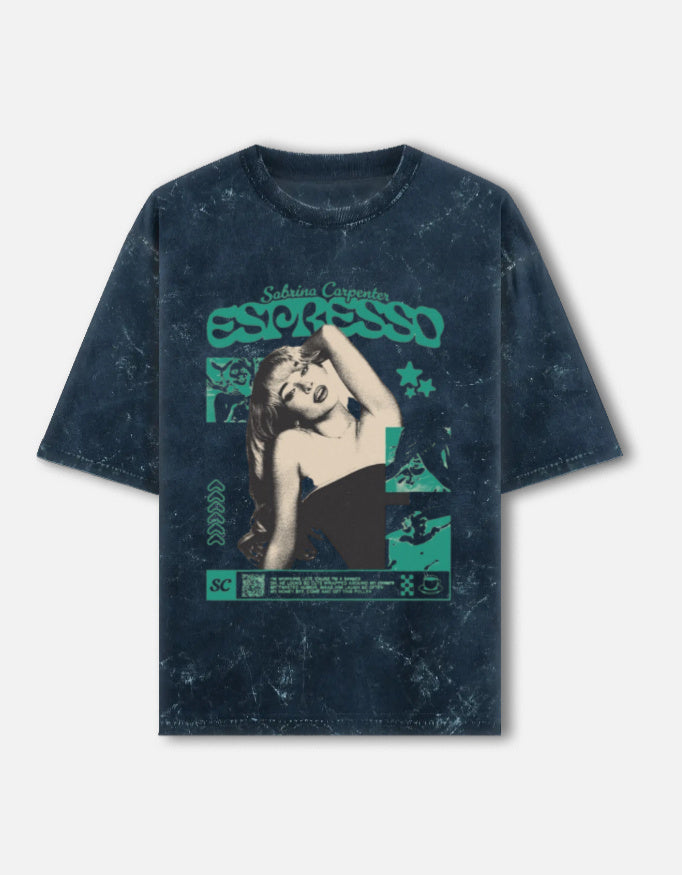 Acid washed oversized LYVIT ORIGINALS tee in front view, showcasing its relaxed fit and distressed fabric texture.