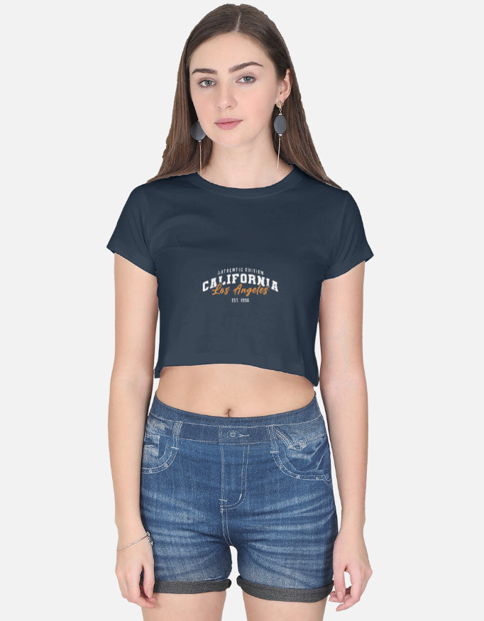 LYVIT ORIGINALS crop top in front view, stylish fitted top with scoop neckline and short sleeves, casual fashion wear.