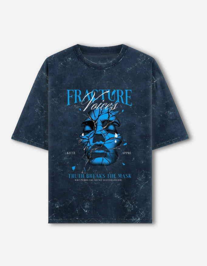 Unisex acid washed oversized LYVIT ORIGINALS T-shirt with a front view, showcasing a relaxed, casual fit and distressed fabric detail.