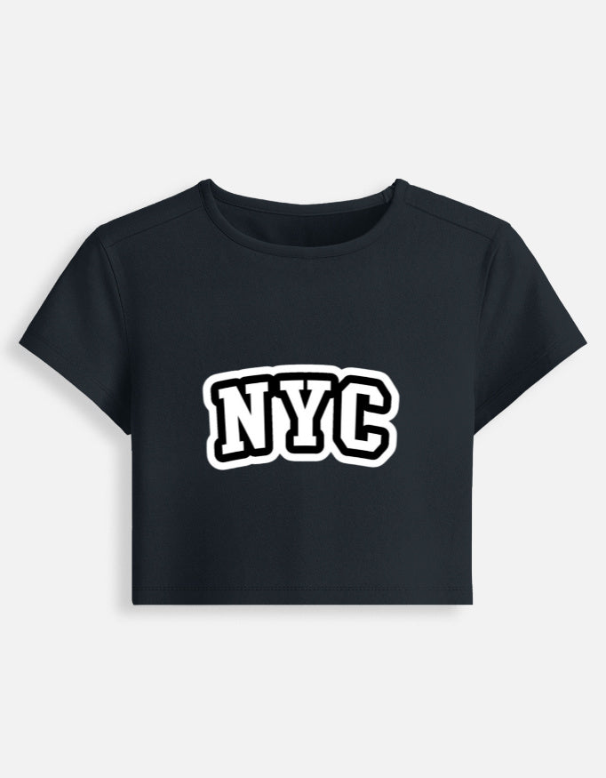 Front view of a white LYVIT ORIGINALS baby crop top tee with short sleeves and a classic crew neckline.