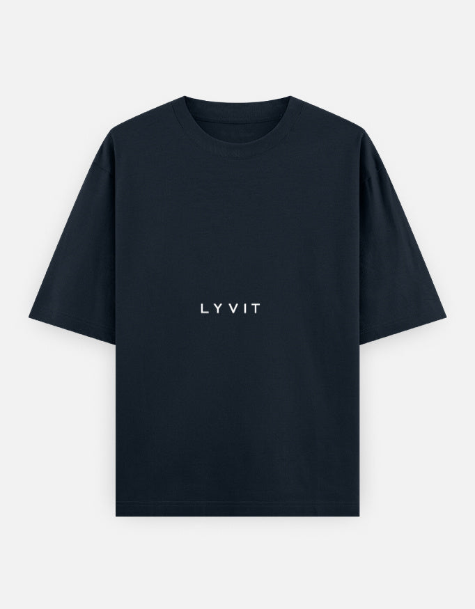 Front view of unisex oversized classic T-shirt by LYVIT ORIGINALS, showing relaxed fit and simple design in neutral color