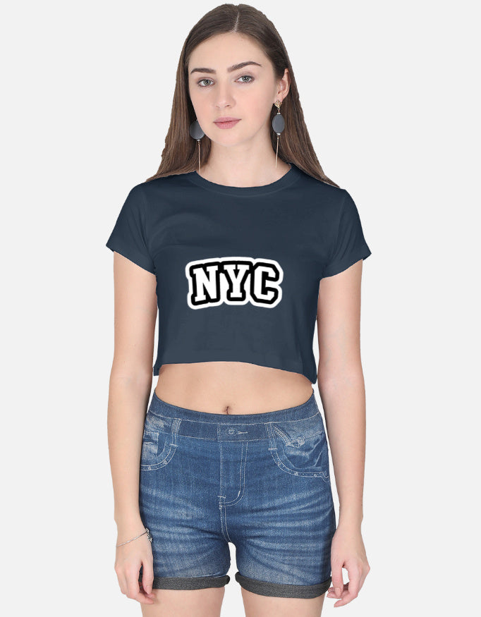 Front view of a stylish LYVIT ORIGINALS crop top featuring a fitted design and modern neckline.