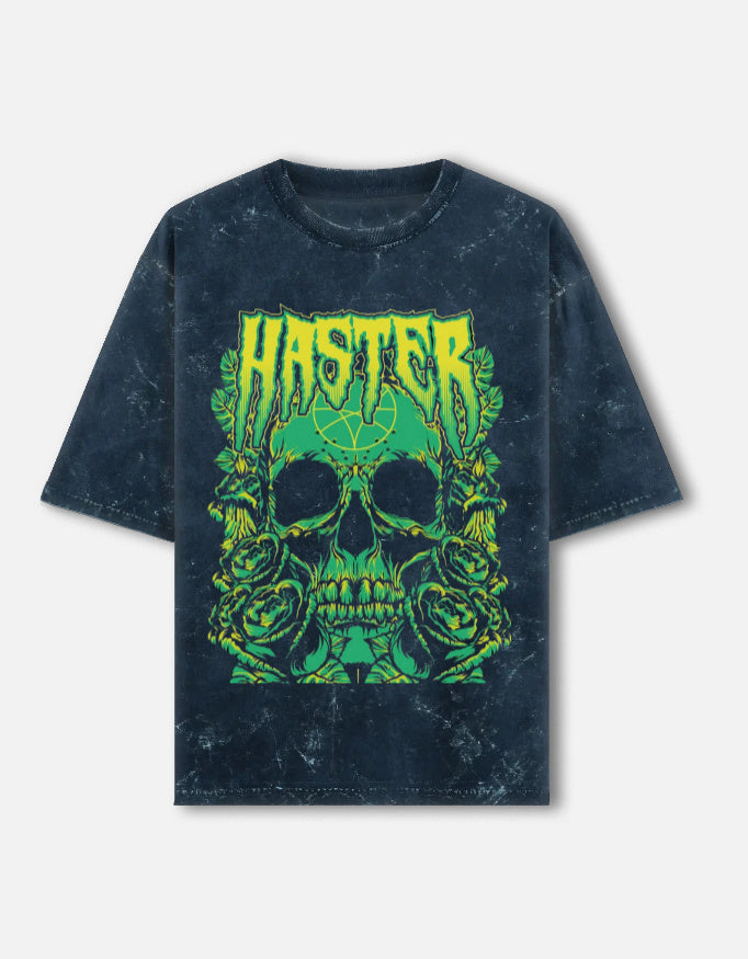 Unisex acid washed oversized tee by LYVIT ORIGINALS, front view showing relaxed fit and faded, vintage-style fabric.