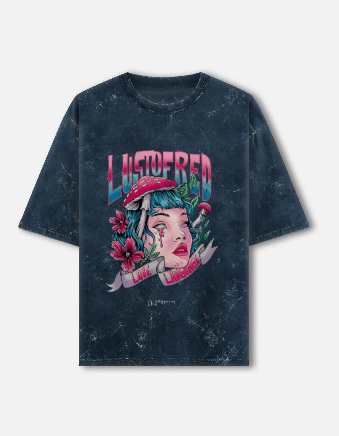 Front view of LYVIT ORIGINALS unisex acid washed oversized tee showing distressed fabric and relaxed fit.