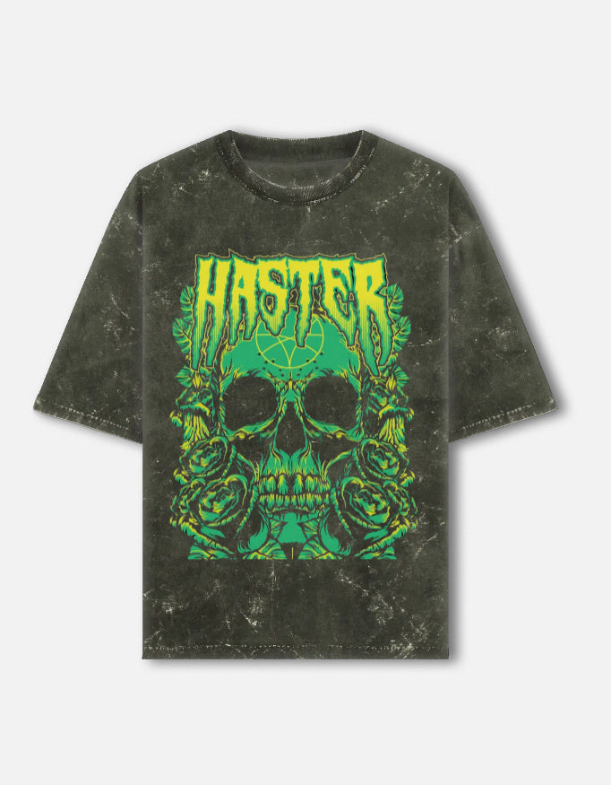 Unisex acid washed oversized LYVIT ORIGINALS T-shirt shown from the front, with a relaxed fit and distressed fabric texture.