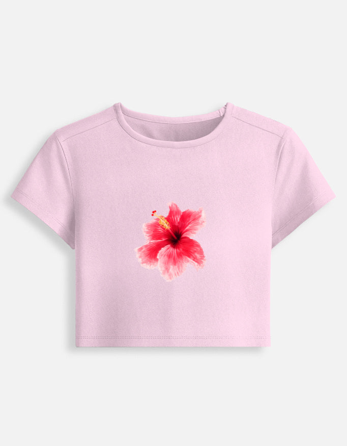 Lyvit Originals Baby Tee Hibiscus Edition front view featuring a soft, stylish baby tee with hibiscus floral design.