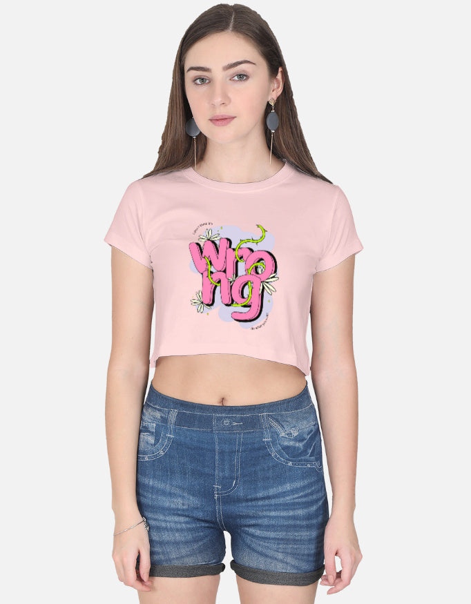 Front view of LYVIT ORIGINALS crop top in soft fabric, showcasing a stylish, fitted design with short sleeves and a rounded neckline.