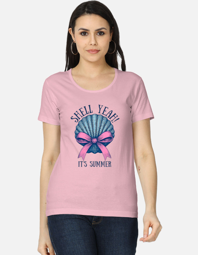 Front view of women's classic T-shirt by LYVIT ORIGINALS, soft cotton fabric, round neckline, and short sleeves.