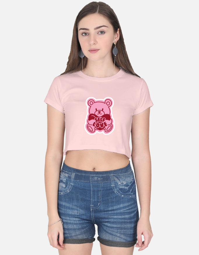 Front view of LYVIT ORIGINALS crop top in a stylish, fitted design with short sleeves and a crew neckline.