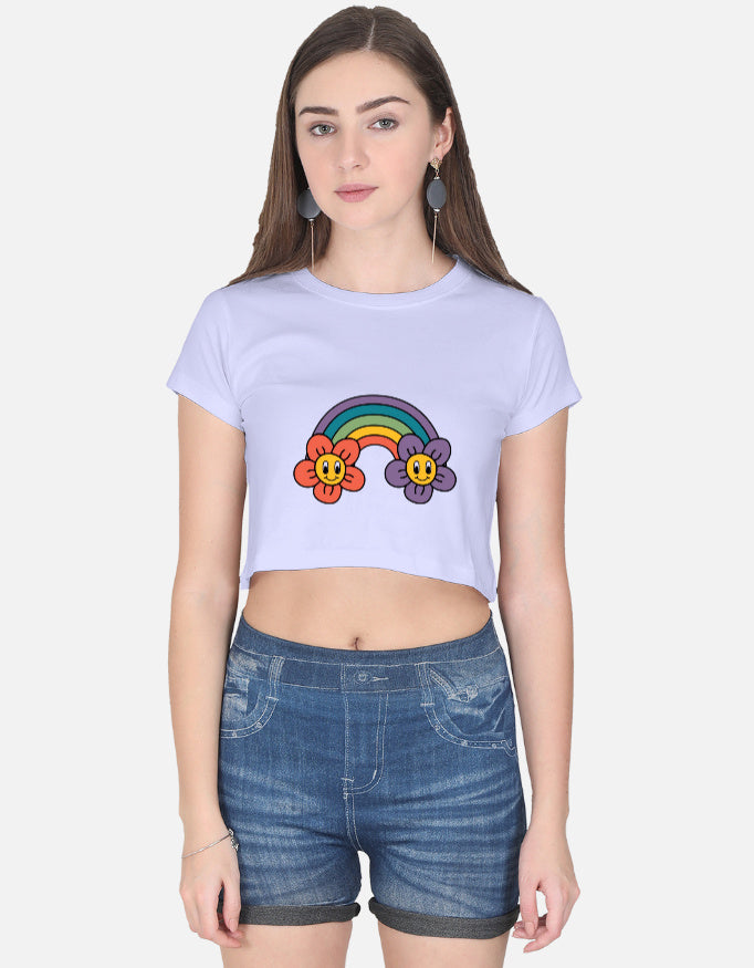 Front view of LYVIT ORIGINALS crop top, showcasing a stylish, fitted design with a rounded neckline and short sleeves.