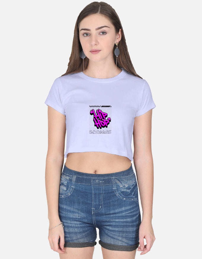 Front view of LYVIT ORIGINALS crop top showing a fitted, stylish crop top with a scoop neckline and short sleeves.