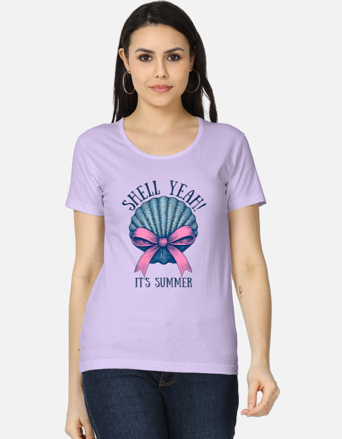 Front view of women's classic T-shirt by LYVIT ORIGINALS, featuring a simple crew neck and short sleeves in soft fabric.