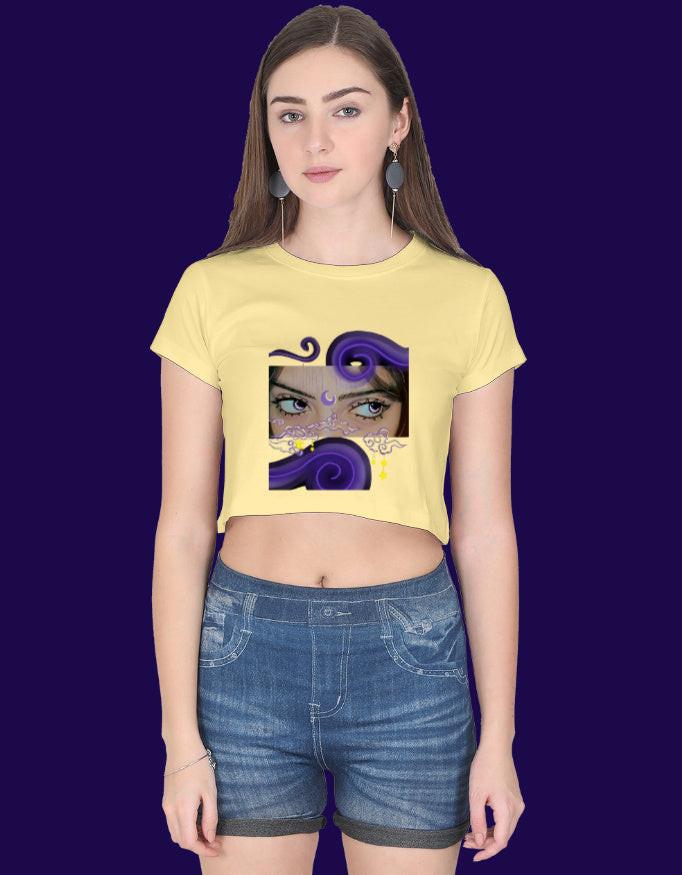 Front view of a stylish LYVIT ORIGINALS crop top featuring a fitted design and soft fabric in a trendy color.