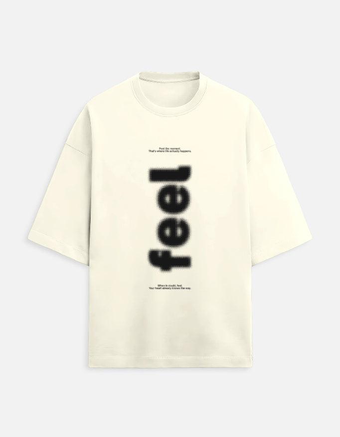 Front view of LYVIT ORIGINALS unisex oversized Terry tee in neutral color, showcasing its relaxed fit and soft fabric.