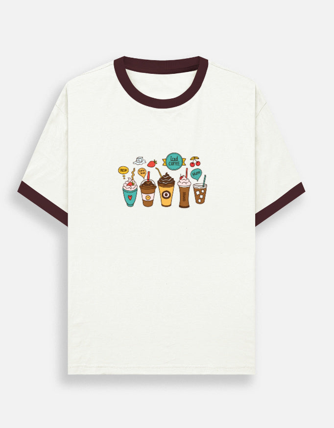 Unisex Ringer T-Shirt by LYVIT ORIGINALS featuring a classic white and colored crewneck design, front view.