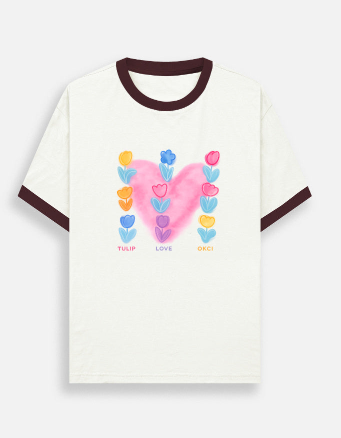 Unisex LYVIT ORIGINALS ringer T-shirt front view with contrasting collar and sleeves, casual and stylish unisex T-shirt.