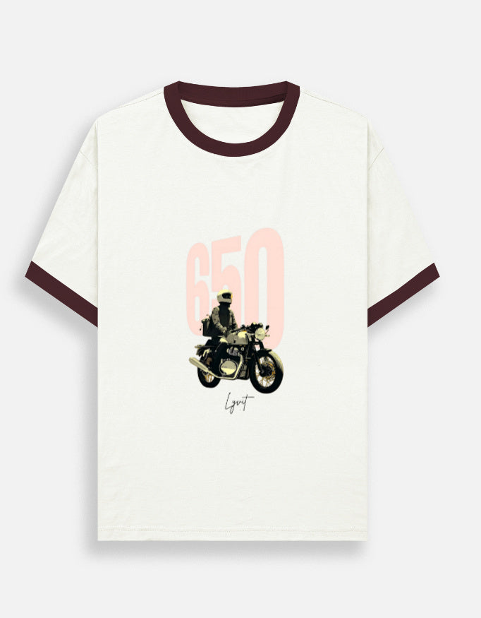 Front view of LYVIT ORIGINALS ringer T-shirt with contrasting collar and sleeves, casual fit, and classic design.