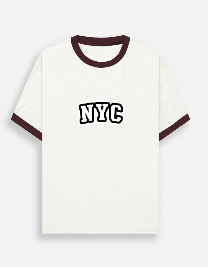 Unisex Ringer T-Shirt by LYVIT ORIGINALS featuring a classic white and contrasting colored collar and sleeves, front view.