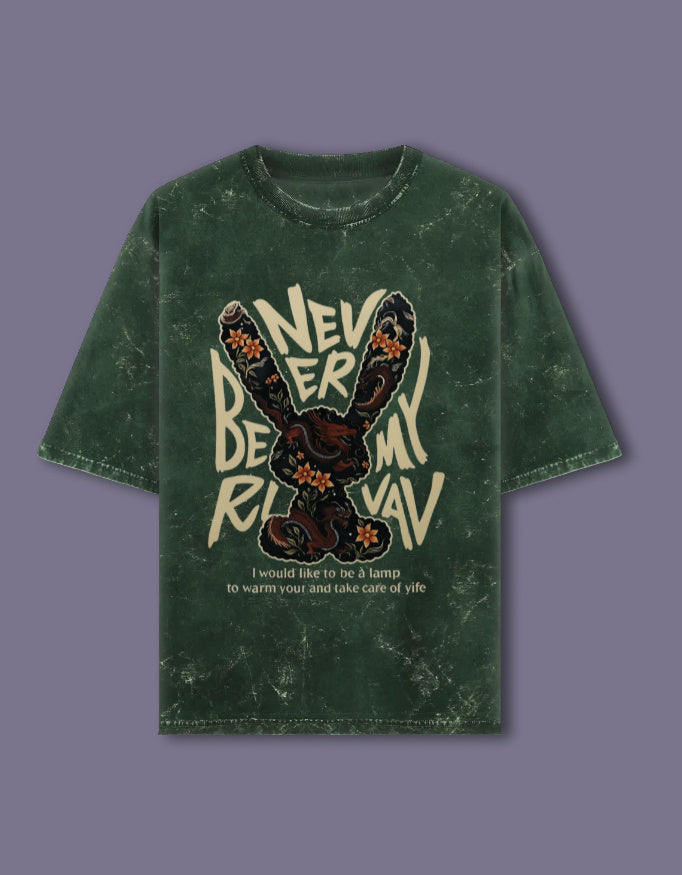 Unisex acid washed oversized LYVIT ORIGINALS T-shirt front view, casual fit with a slightly distressed look.