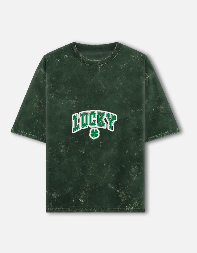 Front view of LYVIT ORIGINALS unisex acid washed oversized tee showing distressed fabric and relaxed fit.