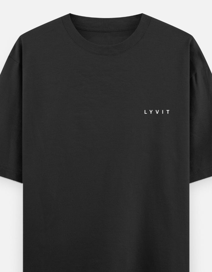 Unisex oversized classic T-shirt by LYVIT ORIGINALS with a left chest pocket, shown from the front view.