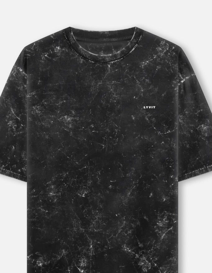 Acid washed oversized LYVIT ORIGINALS T-shirt with left chest pocket, relaxed fit, casual streetwear style.