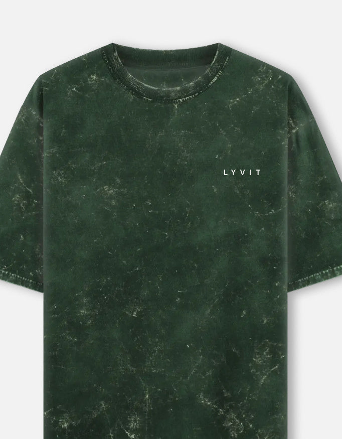 Unisex acid washed oversized LYVIT ORIGINALS T-shirt with a left chest pocket, casual and stylish for everyday wear.