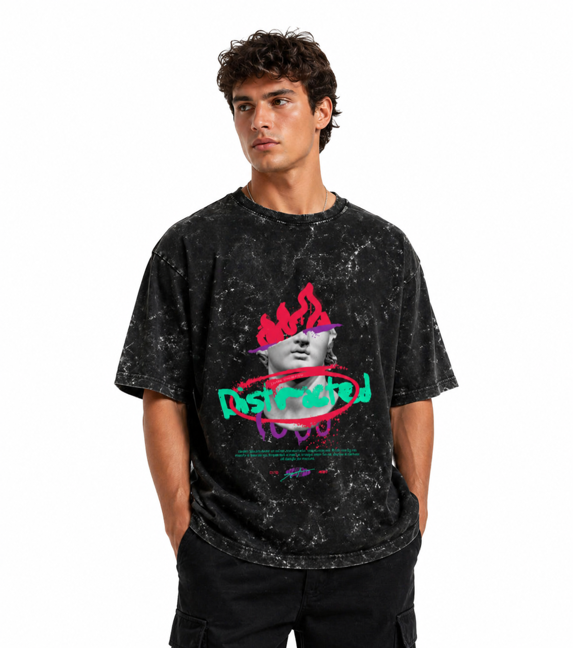 Unisex acid washed oversized LYVIT ORIGINALS T-shirt with a relaxed fit and casual style, shown in the image.